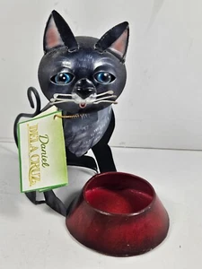 RARE Vtg 2000 Enesco/Daniel Della Cruz Black Cat Tin Candle Holder, New w/Tags - Picture 1 of 12