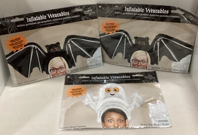 Lote de 3 piezas de globos inflables sombreros portátiles Halloween 1 fantasma 2 murciélagos NUEVO Foto 1 de 3