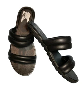 Sorel Slide Ella II Puff Woman's 8.5 Sandals Black Slip On Flats Comfort - Picture 1 of 12