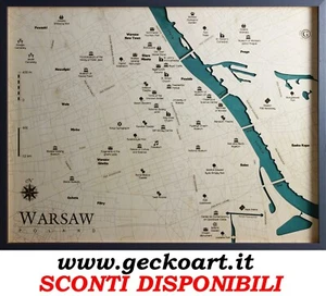 Varsavia Warsaw Mappa Cartina 3D Quadro Moderno Map Chart | www.geckoart.it - Picture 1 of 30