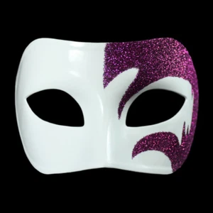 Mystic Purple Glitter & White Venetian Masquerade Mask ~ MARDI GRAS WEDDING PROM - Picture 1 of 3