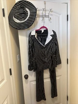 Mob Wife Costume Costume Halloween Fancy Pants Suit, Hat, Black/White - Image 1 of 4