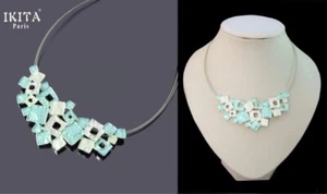 Necklace Ikita Paris Statement Cable Pendant Metal Enamel Silver Turquoise - Picture 1 of 1