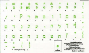 Hebrew Transparent Keyboard Stickers Green Letters - NEW - Photo 1/1