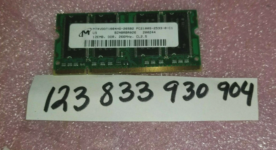  Micron 128MB PC2100 DDR-266MHz CL2.5 200-Pin SoDimm Memory Module 16X16  - Image 1 of 1