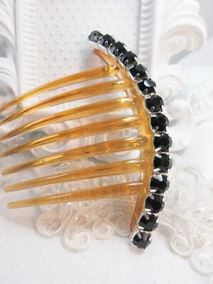 Gravata preta 8 mm cristal opaco preto strass pente de cabelo francês banhado a prata - Imagem 1 de 4