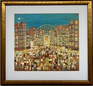 Ralph Fasanella "Festival de San Gennaro" Arte Primitivo Enmarcado NUEVO - Imagen 1 de 4