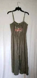 Xhilaration Damen langes Kleid bestickt Blumen Olivbaum Spaghettiträger L - Bild 1 von 3