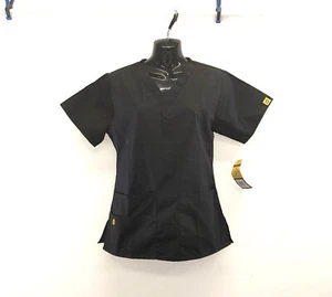 WonderWink Women's Black V Neck Scrub Top Size XS Polyester Blend Short Sleeve - Picture 1 of 3
