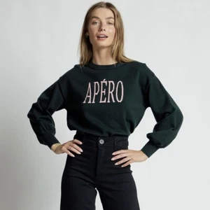 BNWT Aperó Classique Balloon Sleeve Knit Jumper - Emerald Green Pink - RRP $130 - Picture 1 of 8