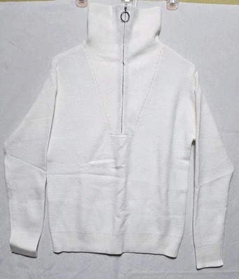 Women's White Size S Zippered Turtle Neck Knit Sweater - Image 1 of 4