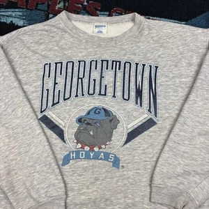VINTAGE Georgetown Hoyas Sweatshirt Mens XL Gray Crewneck Bulldog Logo 90s - Picture 1 of 16