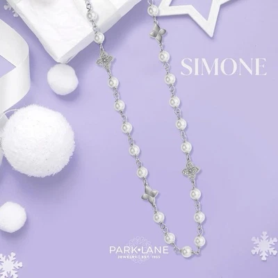 Park Lane SIMONE Pearl & Pave Clover Long Silver Necklace, Retail $170 - Image 1 of 4