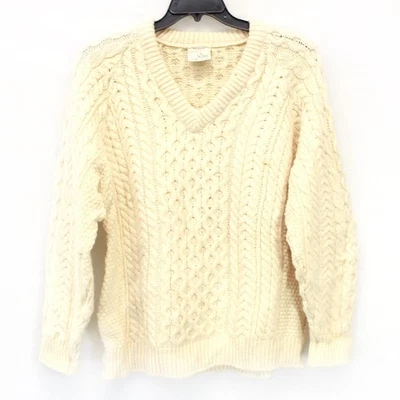 Suéter Carraig Donn 100% Lana Aran Grueso Pescador Tejido con Cable Cuello en V XL Foto 1 de 4