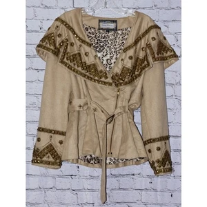 VINTAGE COLLECTION Designer Nieten Cape Gürtel Wildlederimitat Jacke Größe L - Bild 1 von 15