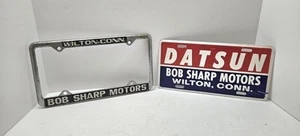 VINTAGE DATSUN BOB SHARP MOTORS WILTON CT LICENSE PLATE & FRAME 1973 - Picture 1 of 12