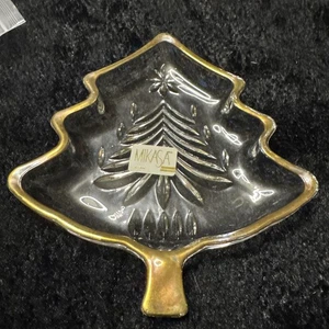 Mikasa Yuletide Christmas Tree Clear Crystal Glass Sweet Dish W/ Gold Trim - Picture 1 of 8