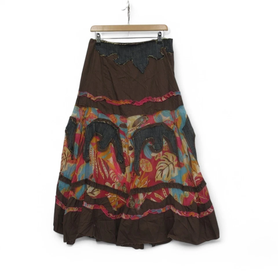 RINASCIMENTO нашивка работы юбка Великобритании большой длинный коричневый смесь хлопок Preloved - Изображение 1 из 4