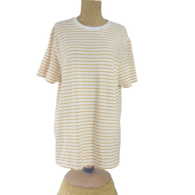 Camiseta J Crew Mujer Grande Amarilla Blanca Rayas Algodón Tejido SS Manga Corta Foto 1 de 4