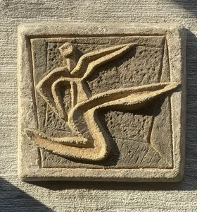Unique Brutalist MCM Carved Relief Tile Art - Wall or Easel Mount - Picture 1 of 17