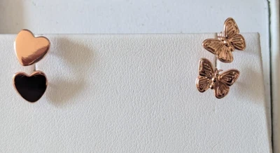 Pura Vida Set of 2 Rose Gold Heart & Butterfuly Stud Earrings - Image 1 of 2