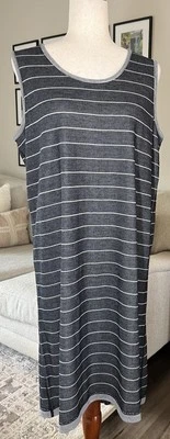 Vestido regata Lands’ End sem mangas listrado preto branco malha reversível tamanho grande - Imagem 1 de 4