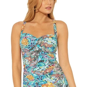 Bleu Rod Beattie Womens Printed Sweetheart Neck line Tankini Swim Top Blue 6 - Picture 1 of 4