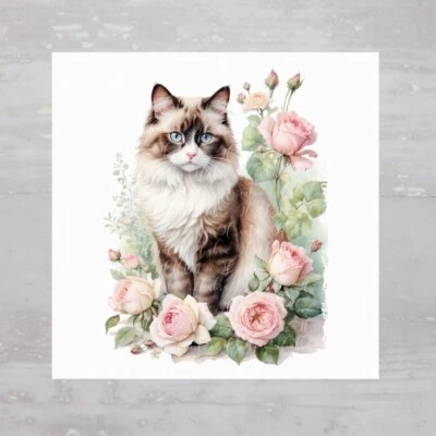 Painel de tecido floral gato floral rosas boneca de pano gato costura artesanato colcha bloco A741 - Imagem 1 de 4