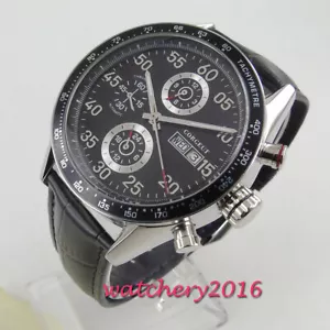 44mm Reloj automático para hombres Auto Date Week Correa de cuero de esfera negra 24 horas - Imagen 1 de 5