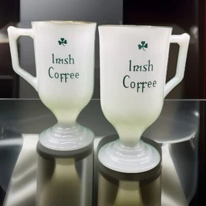 2 Vtg Federal Glass Footed Irish Coffee Milk Glass Gold Trim Mugs St Paddy’s Day - Picture 1 of 8