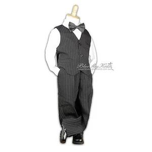 Boys Kids Formal Suit Pageboy Birthday Suit black pinstripe 4Pcs set Sz000 to16 - Picture 1 of 8