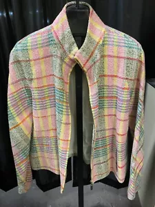 Vtg Doncaster Tweed Blazer Silk Blend Womens 14 Multicolor Plaid 90s - Picture 1 of 15