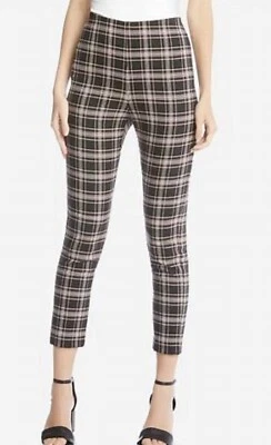 NUEVO CON ETIQUETAS $108 Karen Kane Pantalón Elástico Tejido a Cuadros Negro y Borgoña-Talla M Foto 1 de 4