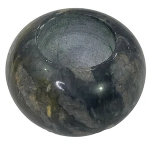 Marble Onyx Stone Gray Candle Holder Round Heavy 2.5" wide by approx 2" tall - Picture 1 of 9