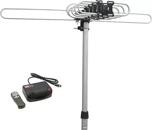HDTV TV ANTENNA 150 MILES OUTDOOR MOTORIZED AMPLIFIED HIGH GAIN UHF VHF SNAP ON - Picture 1 of 3