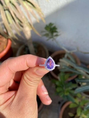 Anillo de propuesta Art Deco corte pera amatista natural chapado en oro blanco de 14 quilates en plata Foto 1 de 4