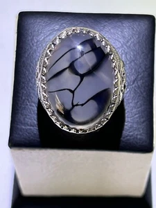 Elegant Men Silver 925 Ring - Big Natural Yemeni Aqeeq Handmade عقيق يمني شجري - Picture 1 of 13