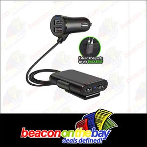 4-Port Car Fast Charger 9.6 Ah Multi USB Back Seat Adapter 1.8m Extension Cable - Picture 1 of 3