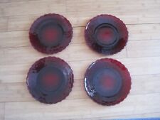 4 Vintage Anchor Hocking Royal Ruby Red Bubble Glass Dinner Plates 9.5" Diameter