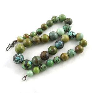 Collana Turchese Cinese Vintage Perline Graduate Hubei Chiusura Argento 222 Grammi - Foto 1 di 11