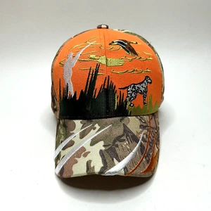 Hunting Duck Baseball Hat Cap Sports Orange Camo Mallard Dog Hook & Loop Strap - Picture 1 of 13