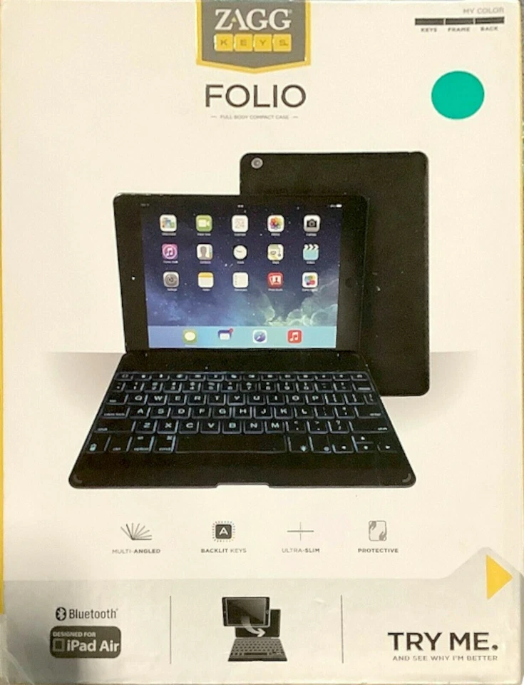 ZAGG Folio Backlit Tablet Bluetooth Keyboard Case BLACK for iPad Air ZaggKeys  - Image 1 of 1