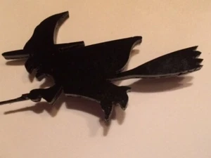 Halloween Witch on Broom Pin, acrylic laser cut, handmade D2 - Picture 1 of 2