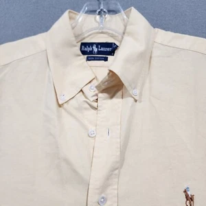 Polo Ralph Lauren Shirt Mens Large Yellow Solid Button Down 100% Cotton Vintage - Picture 1 of 13