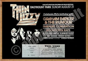 THIN LIZZY DALYMOUNT PARK DUBLIN 1977 POSTER WITH TICKET A4-A3-A2 SIZES - Picture 1 of 1