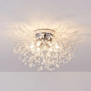 LED Modern Crystal Ceiling Light Chandelier Fireworks Flush Mount Light Fixture - Picture 1 of 13