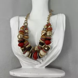 Collar Dos Hilos Naranja Negro Cuentas Tono Dorado Longitud Ajustable - Imagen 1 de 9