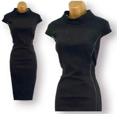 Vestido de Ocasión Karen Millen Cuello Alto Negro Charol Rayas Movible Lápiz Reino Unido 10 Foto 1 de 4