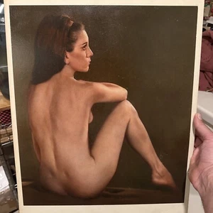 Old Vintage Oil Painting Nude Girl 16”x20” 1960s Mod Mcm Photorealistic - Picture 1 of 6