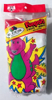 Barney Shimbaree Shimbarah Funpals Fruit of the Loom 3 Boys Briefs SIZE 8 VTG - Image 1 of 4